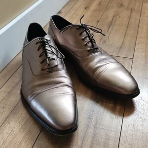 Hugo Boss Leather Metallic Bronze Lace Up Dress Shoes M9.5